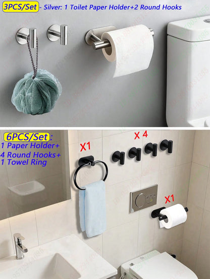 Baofeng 1pc No Drill Toilet Paper Holder, Self-Adhesive Tissue Roll Dispenser, Stainless Steel Paper Towel Rack, Absorbent Tissue Holder, Bathroom Paper Organizer, Available In Black, Silver, Gold, Ba