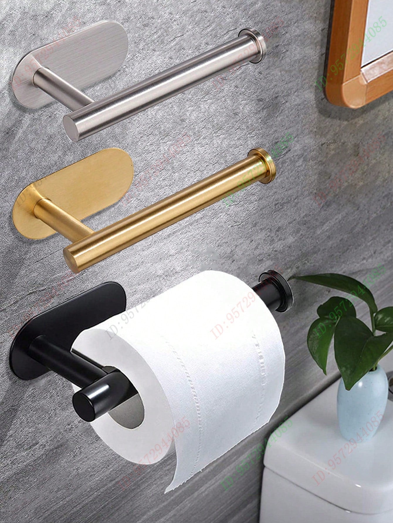 Baofeng 1pc No Drill Toilet Paper Holder, Self-Adhesive Tissue Roll Dispenser, Stainless Steel Paper Towel Rack, Absorbent Tissue Holder, Bathroom Paper Organizer, Available In Black, Silver, Gold, Ba