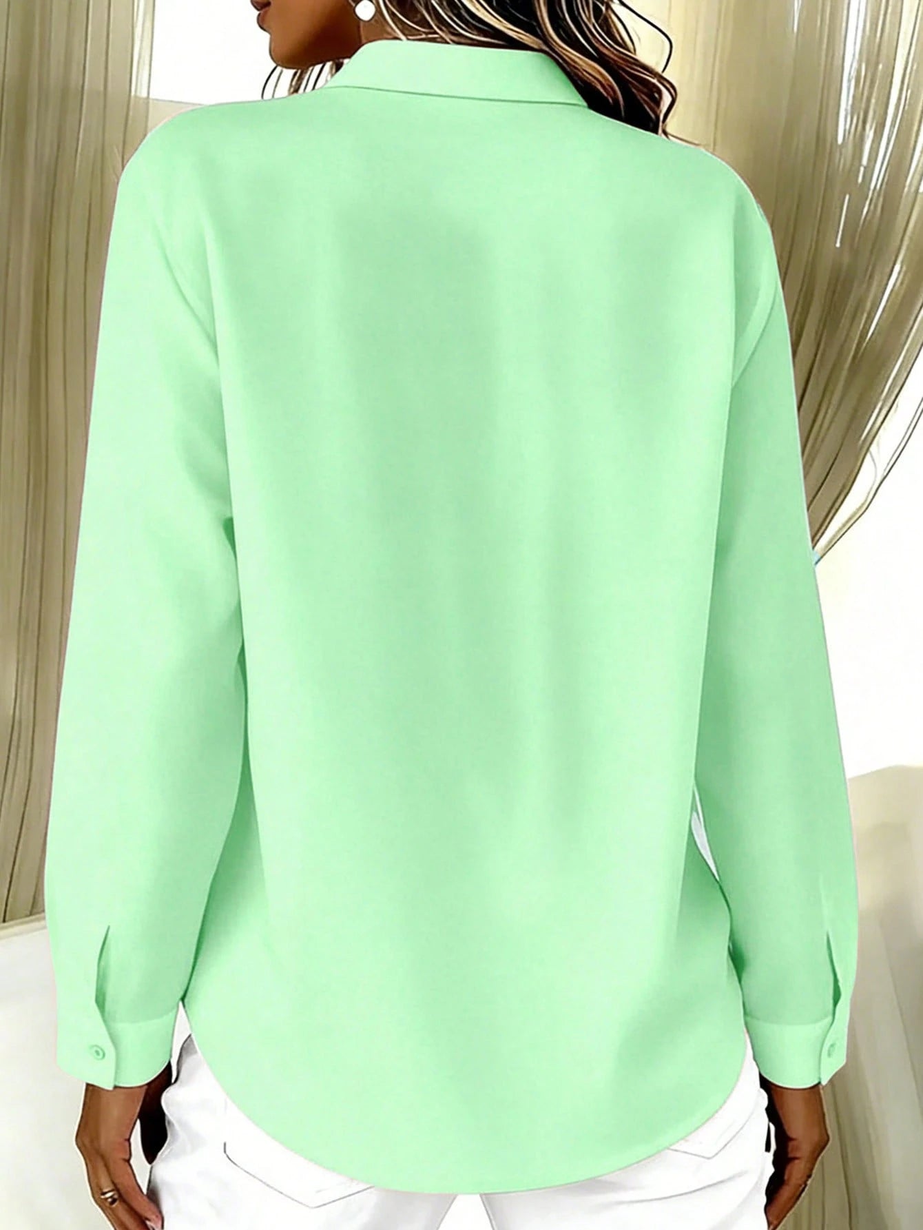 Basic Casual Plus Size Women's Long Sleeve Lightweight Button-Up Shirt