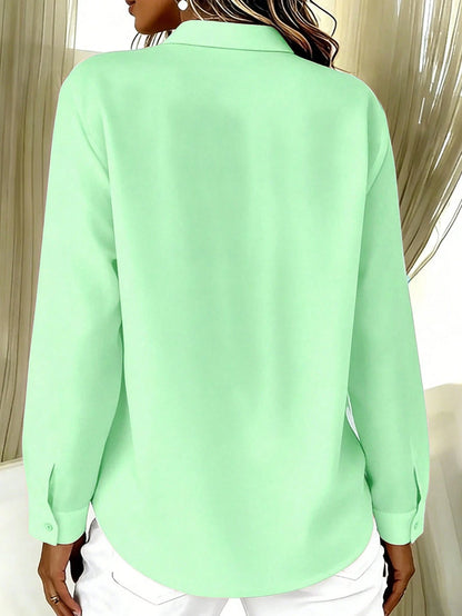 Basic Casual Plus Size Women's Long Sleeve Lightweight Button-Up Shirt