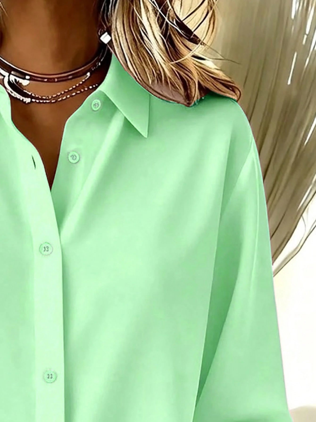 Basic Casual Plus Size Women's Long Sleeve Lightweight Button-Up Shirt