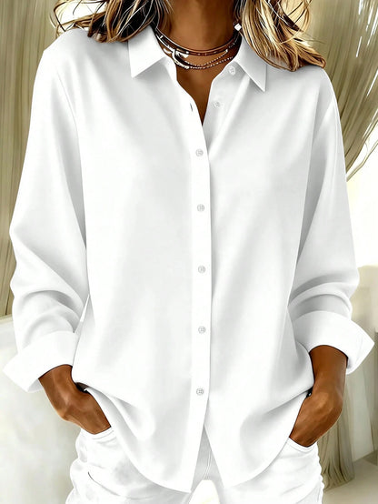 Basic Casual Plus Size Women's Long Sleeve Lightweight Button-Up Shirt