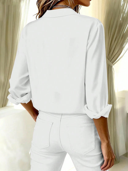 Basic Casual Plus Size Women's Long Sleeve Lightweight Button-Up Shirt