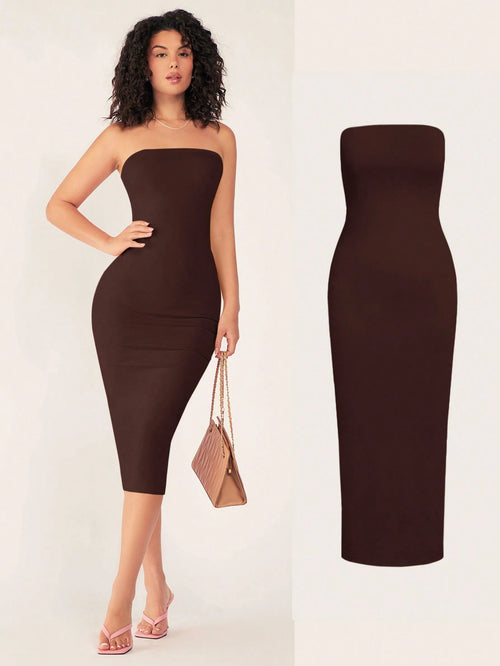 BASICS Women'S Strapless Slim Fit Bodycon Casual Dinner Dress Summer Dresses For Women Summer Dresses
