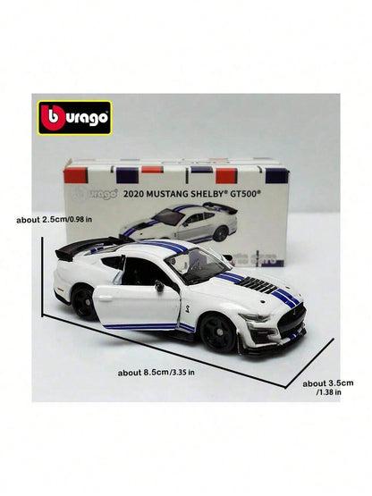 Bburago 1:64 Scale Mustang Shelby GT500 Diecast Model- Actual Size: 3.5 Inches/8.5 Cm (As Shown With Ruler)! Diecast Body, Openable Doors, Rubber Tires- Adult Collectible Gift