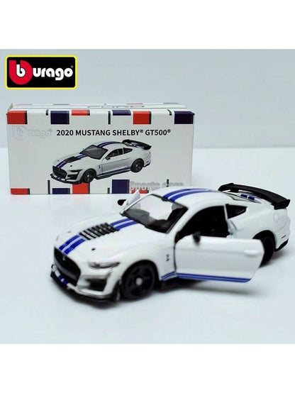 Bburago 1:64 Scale Mustang Shelby GT500 Diecast Model- Actual Size: 3.5 Inches/8.5 Cm (As Shown With Ruler)! Diecast Body, Openable Doors, Rubber Tires- Adult Collectible Gift