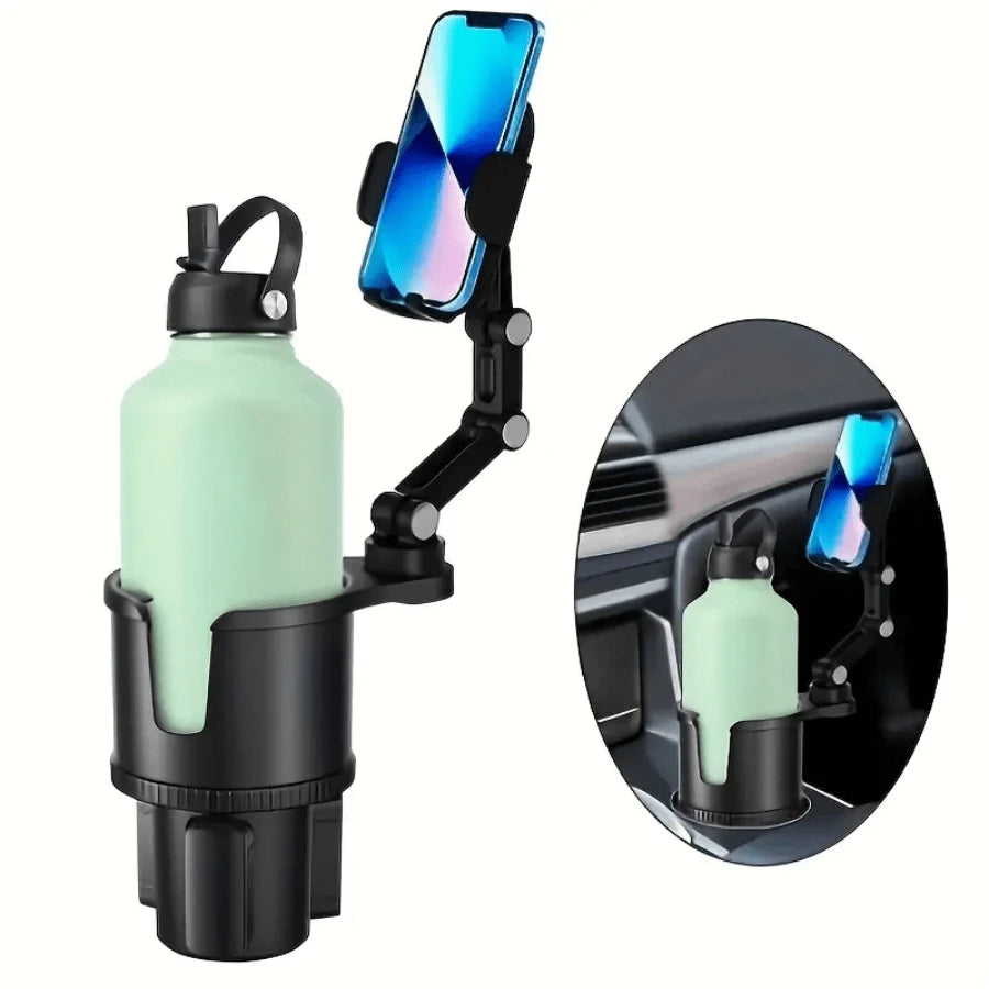 BDTGP 1 Car Mounted 2-In-1 Multifunctional Portable Rotating Phone Cup Holder, Suitable For Cars, SUVs, And Trucks, With Shock-Absorbing Edge Black Car Cup Holder Extender