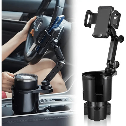 BDTGP 1 Car Mounted 2-In-1 Multifunctional Portable Rotating Phone Cup Holder, Suitable For Cars, SUVs, And Trucks, With Shock-Absorbing Edge Black Car Cup Holder Extender