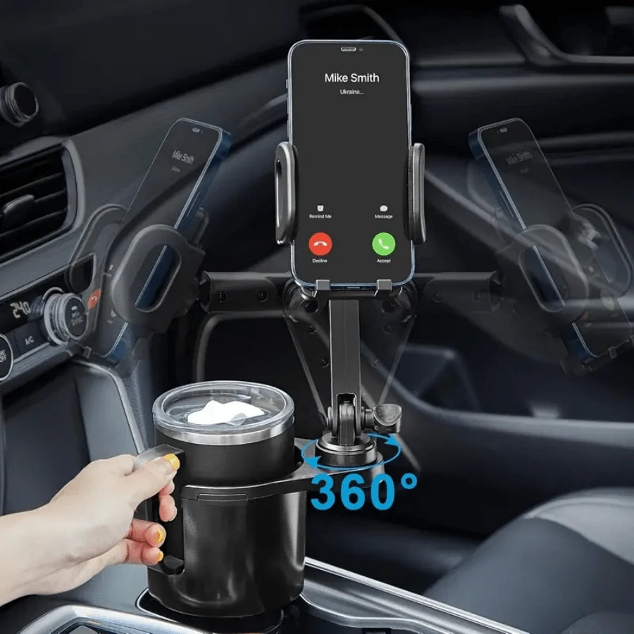 BDTGP 1 Car Mounted 2-In-1 Multifunctional Portable Rotating Phone Cup Holder, Suitable For Cars, SUVs, And Trucks, With Shock-Absorbing Edge Black Car Cup Holder Extender