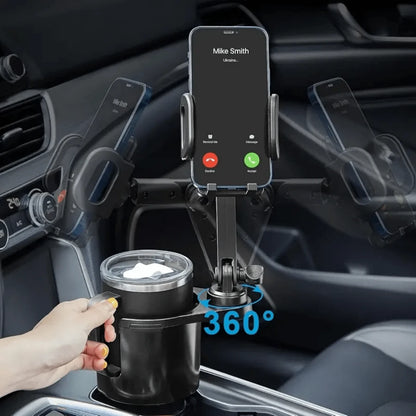 BDTGP 1 Car Mounted 2-In-1 Multifunctional Portable Rotating Phone Cup Holder, Suitable For Cars, SUVs, And Trucks, With Shock-Absorbing Edge Black Car Cup Holder Extender