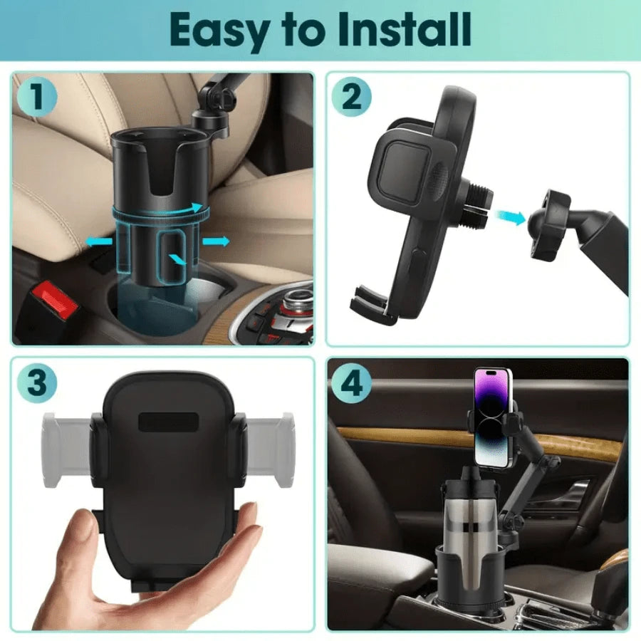 BDTGP 1 Car Mounted 2-In-1 Multifunctional Portable Rotating Phone Cup Holder, Suitable For Cars, SUVs, And Trucks, With Shock-Absorbing Edge Black Car Cup Holder Extender