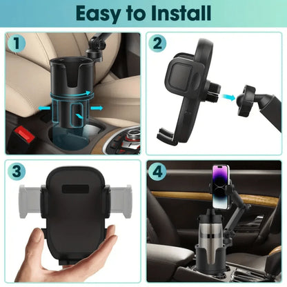 BDTGP 1 Car Mounted 2-In-1 Multifunctional Portable Rotating Phone Cup Holder, Suitable For Cars, SUVs, And Trucks, With Shock-Absorbing Edge Black Car Cup Holder Extender