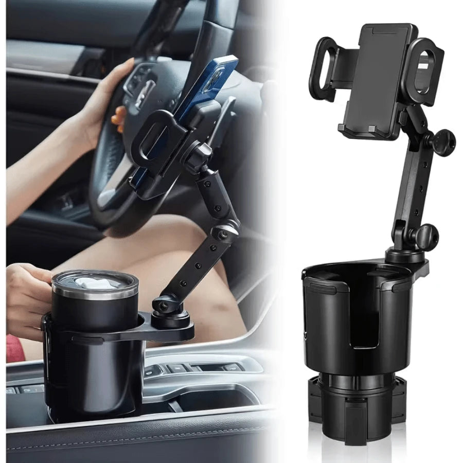 BDTGP 1-Piece 2-In-1 Car Holder, Multifunctional Portable Rotatable Car Phone Cup Holder, Suitable For Cars, SUVs, Trucks, With Shock-Absorbing Design, Black Car Cup Holder Extender