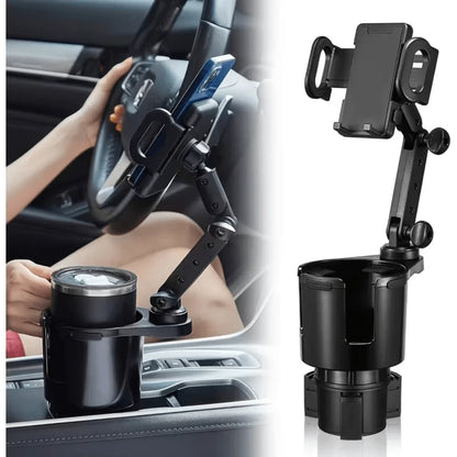 BDTGP 1-Piece 2-In-1 Car Holder, Multifunctional Portable Rotatable Car Phone Cup Holder, Suitable For Cars, SUVs, Trucks, With Shock-Absorbing Design, Black Car Cup Holder Extender