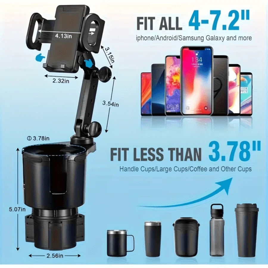 BDTGP 1-Piece 2-In-1 Car Holder, Multifunctional Portable Rotatable Car Phone Cup Holder, Suitable For Cars, SUVs, Trucks, With Shock-Absorbing Design, Black Car Cup Holder Extender