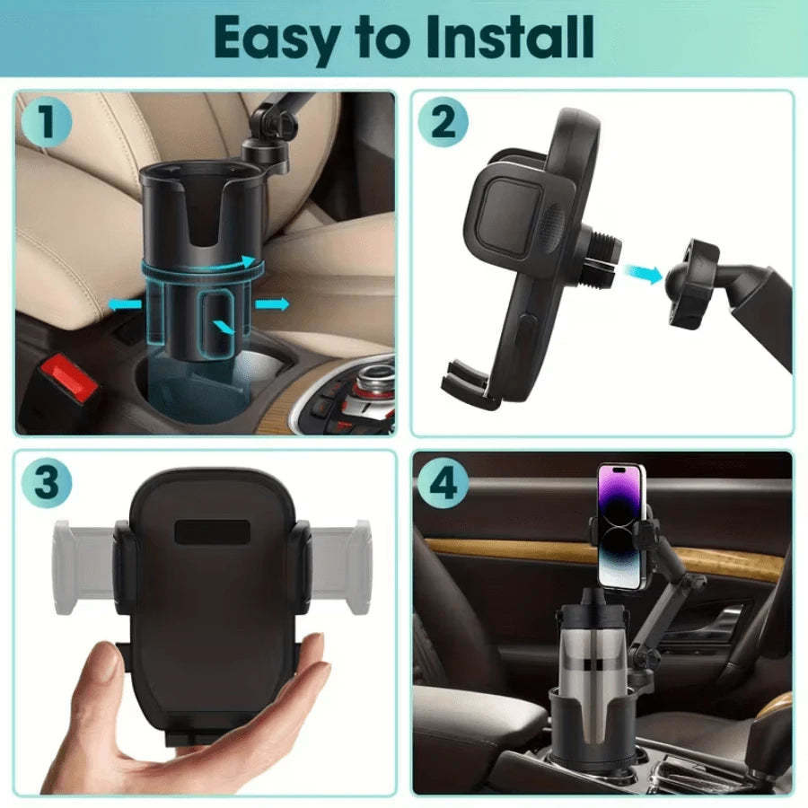 BDTGP 1-Piece 2-In-1 Car Holder, Multifunctional Portable Rotatable Car Phone Cup Holder, Suitable For Cars, SUVs, Trucks, With Shock-Absorbing Design, Black Car Cup Holder Extender