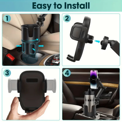 BDTGP 1-Piece 2-In-1 Car Holder, Multifunctional Portable Rotatable Car Phone Cup Holder, Suitable For Cars, SUVs, Trucks, With Shock-Absorbing Design, Black Car Cup Holder Extender