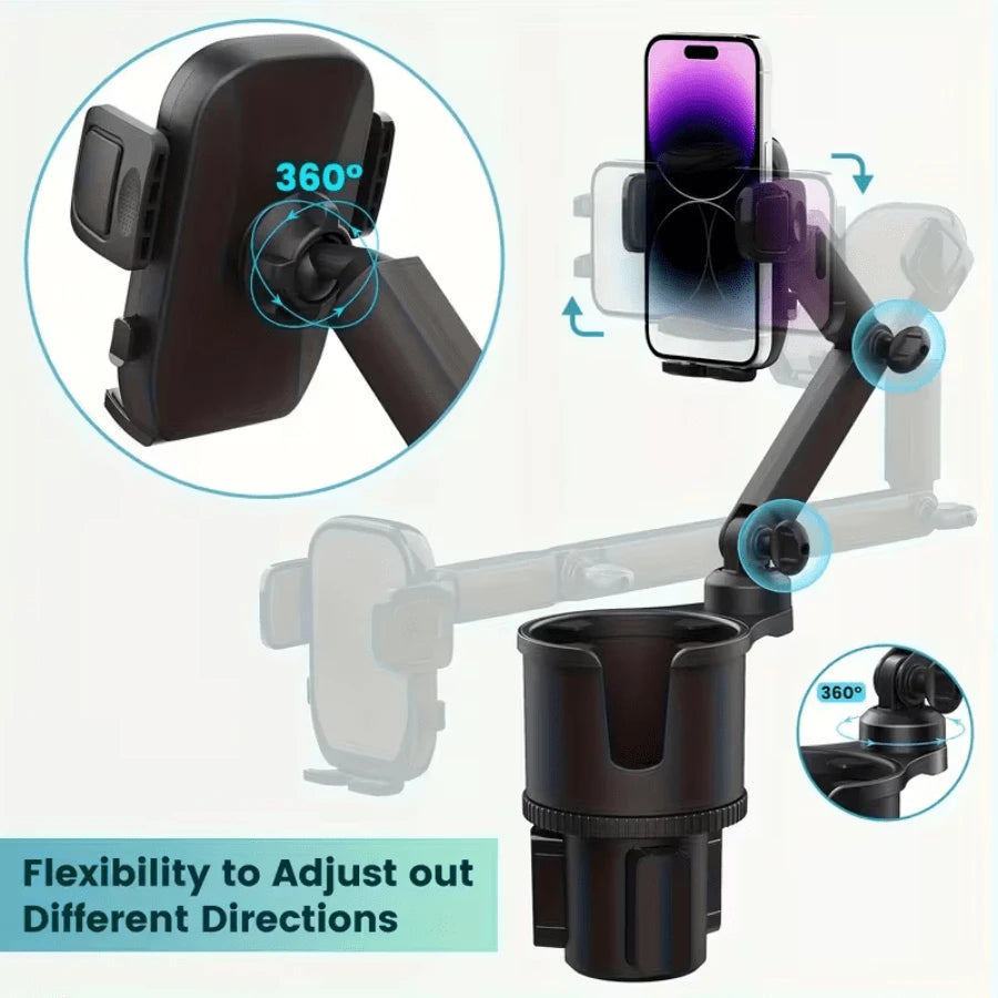 BDTGP 1-Piece 2-In-1 Car Holder, Multifunctional Portable Rotatable Car Phone Cup Holder, Suitable For Cars, SUVs, Trucks, With Shock-Absorbing Design, Black Car Cup Holder Extender