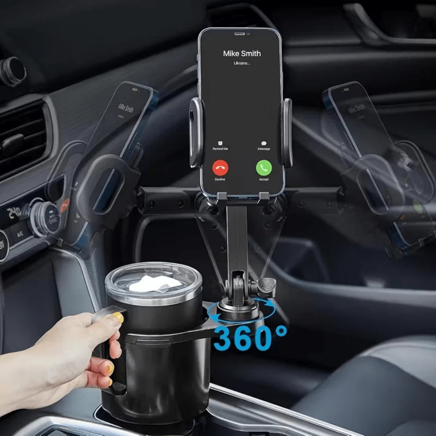 BDTGP 1-Piece 2-In-1 Car Holder, Multifunctional Portable Rotatable Car Phone Cup Holder, Suitable For Cars, SUVs, Trucks, With Shock-Absorbing Design, Black Car Cup Holder Extender