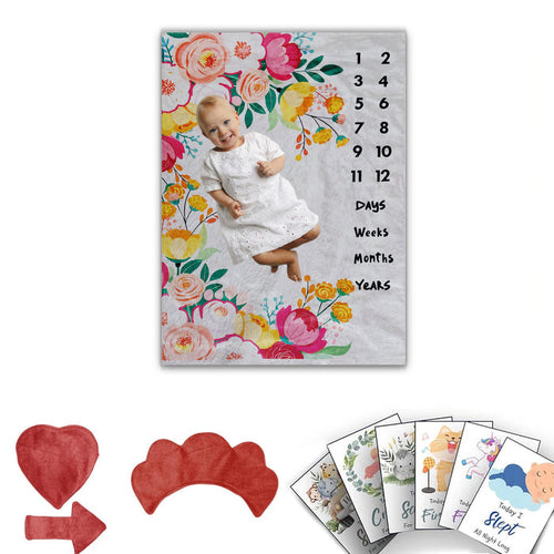 Bed of Roses- Milestone Blanket Quilt with 6 Milestone Cards and Markers