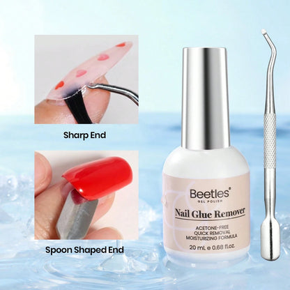 Beetles 20ml Nail Glue Remover With Cuticle Tool, Non-Acetone Gentle Formula For Press On Nails & False Nail Tips, Adhesive Remover – Not For UV Gel Glue