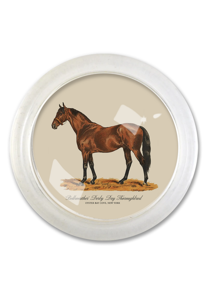 ‘Bellweather’ Derby Day Thoroughbred 4" Round Glass Coaster - Ben's Garden