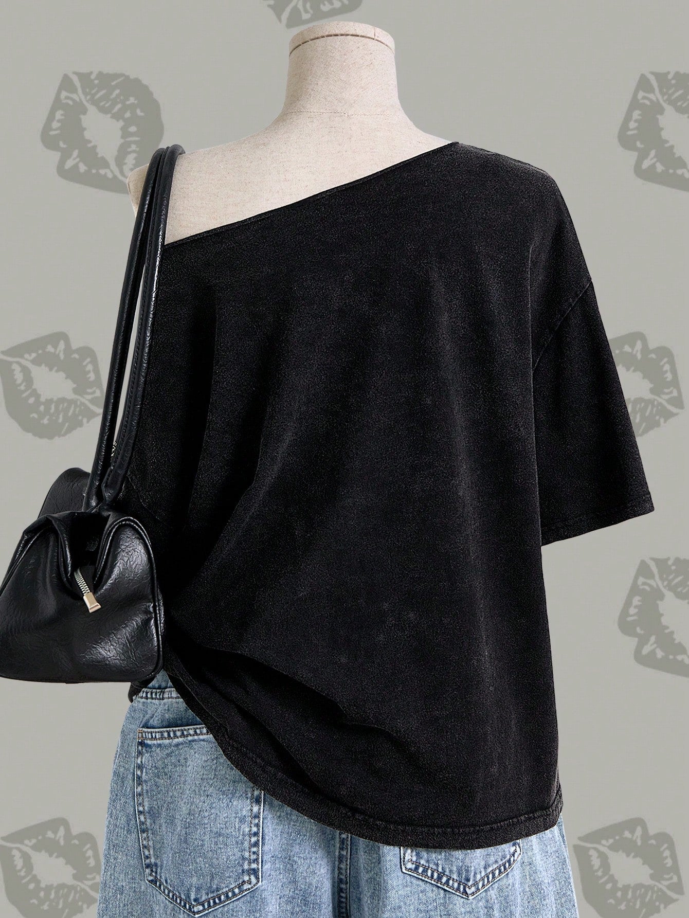 Betty Boop x Plus Skull & Letter Graphic Asymmetrical Neck Tee