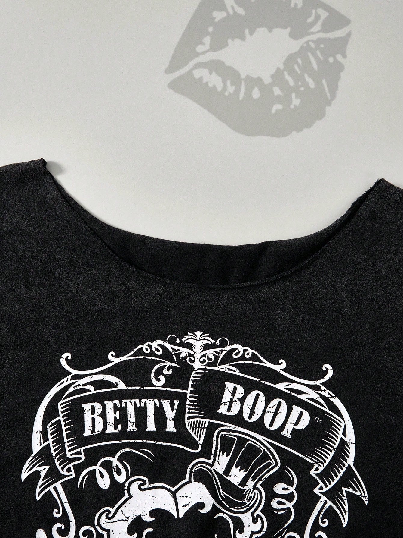 Betty Boop x Plus Skull & Letter Graphic Asymmetrical Neck Tee
