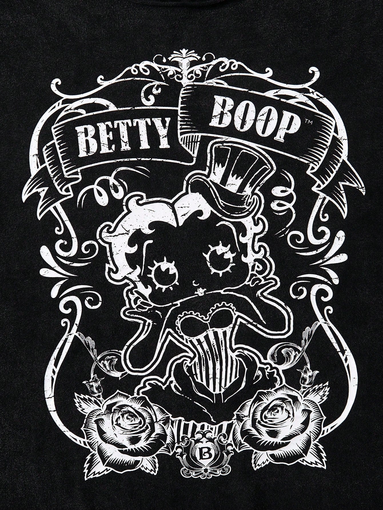 Betty Boop x Plus Skull & Letter Graphic Asymmetrical Neck Tee