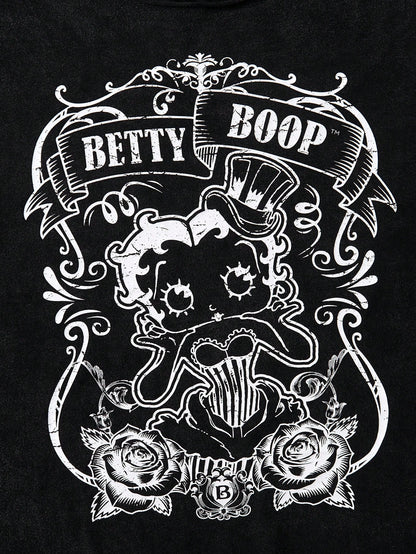 Betty Boop x Plus Skull & Letter Graphic Asymmetrical Neck Tee