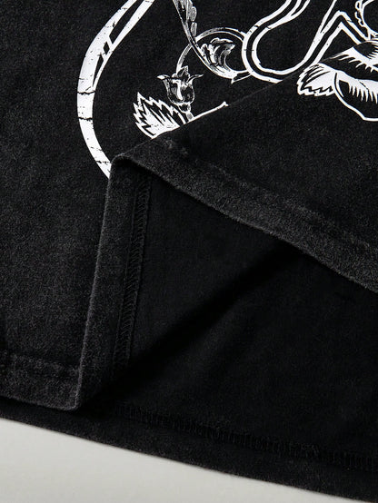 Betty Boop x Plus Skull & Letter Graphic Asymmetrical Neck Tee