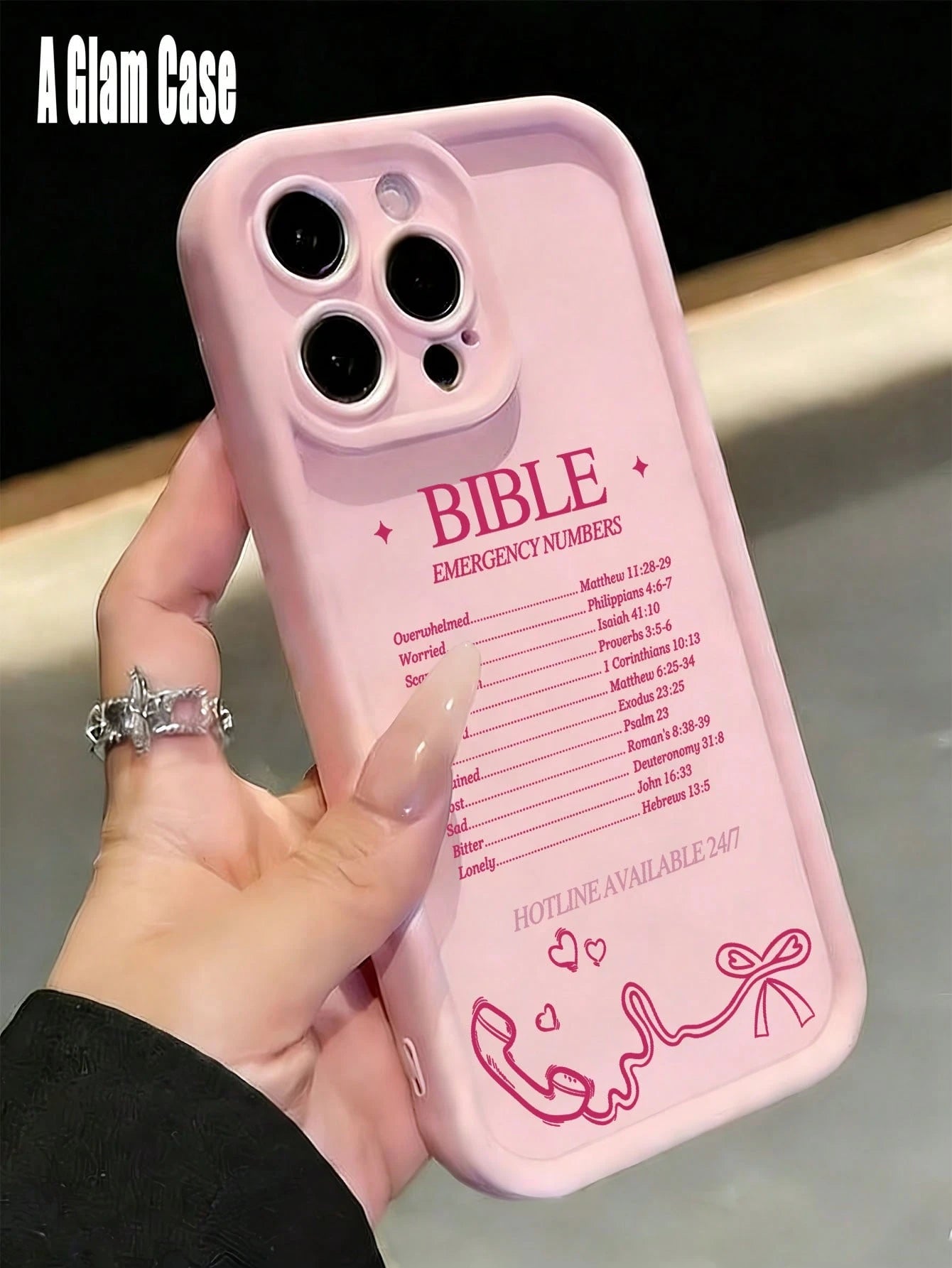 "Bible Emergency Numbers" & Vintage Phone Print Light Pink Frame Phone Case, Soft TPU Cover,Compatible With Apple Phone 17/16/15/14/13/12/11/ProMax/Pro/Plus,Fall Prevention Anti-Shock, Anti-Slip, Ant