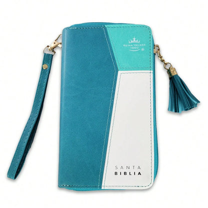 Biblia Chequera Para Mujer RV1960, Imit. Piel Turquesa Y Blanco Con índice