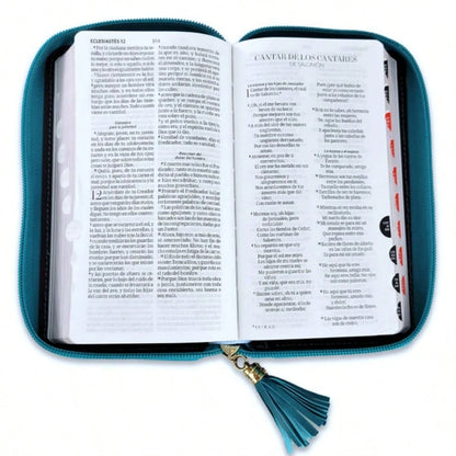 Biblia Chequera Para Mujer RV1960, Imit. Piel Turquesa Y Blanco Con índice