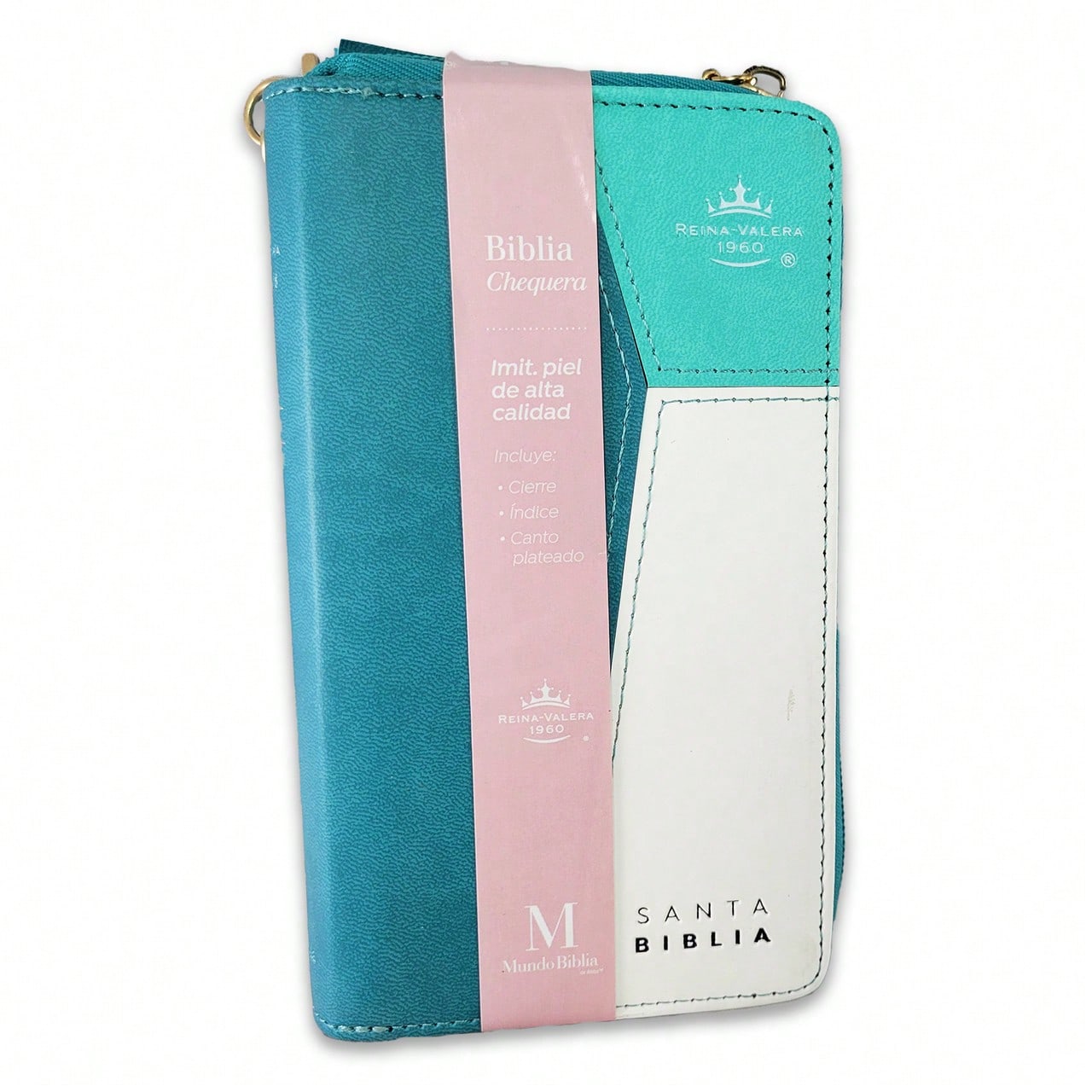 Biblia Chequera Para Mujer RV1960, Imit. Piel Turquesa Y Blanco Con índice