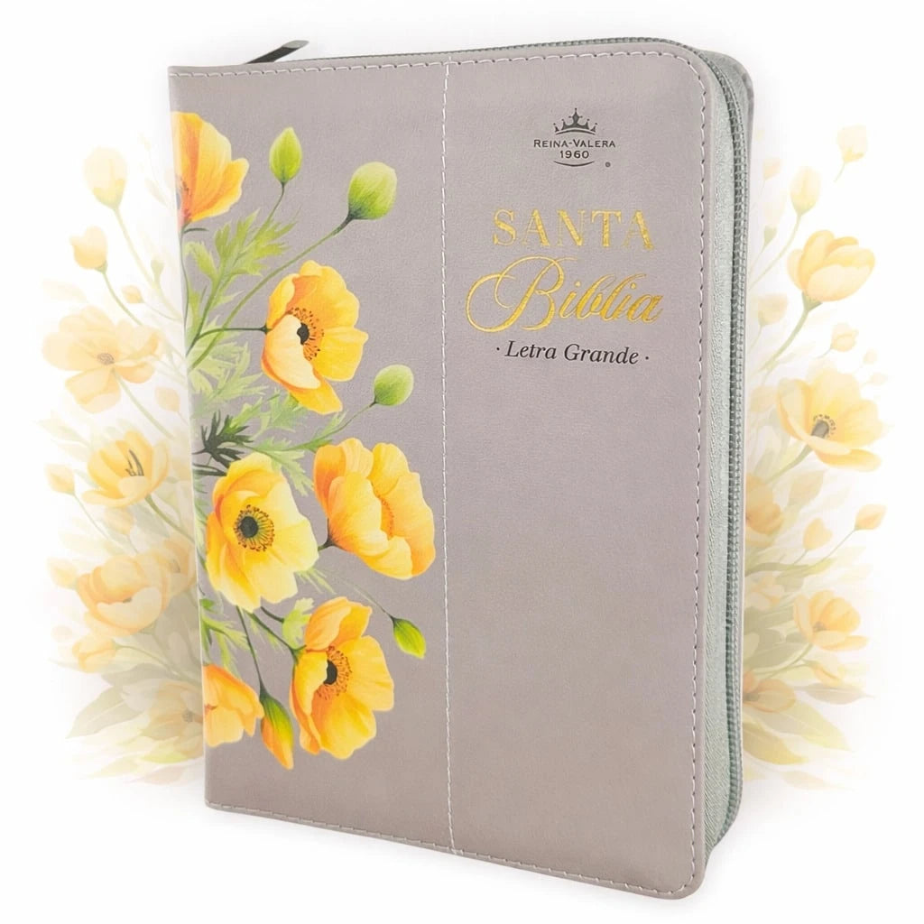 Biblia Con Cierre Para Mujer Portatil Letra Grande 12 Puntos RV1960, Imit Piel Flores Crema Con Indice Y Canto Floral