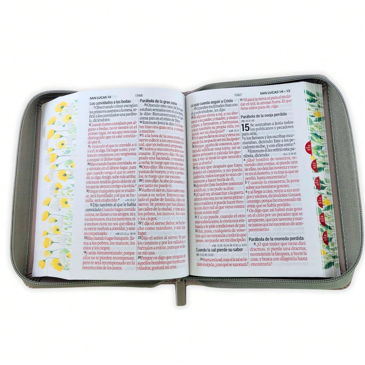 Biblia Con Cierre Para Mujer Portatil Letra Grande 12 Puntos RV1960, Imit Piel Flores Crema Con Indice Y Canto Floral