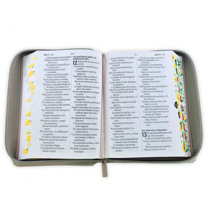 Biblia Con Cierre Para Mujer Portatil Letra Grande 12 Puntos RV1960, Imit Piel Flores Crema Con Indice Y Canto Floral