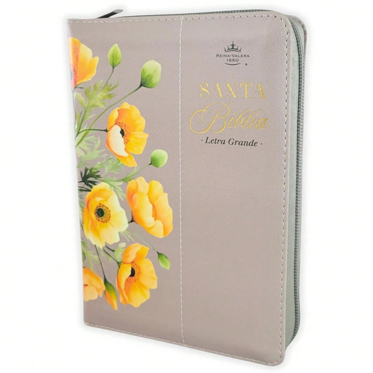 Biblia Con Cierre Para Mujer Portatil Letra Grande 12 Puntos RV1960, Imit Piel Flores Crema Con Indice Y Canto Floral
