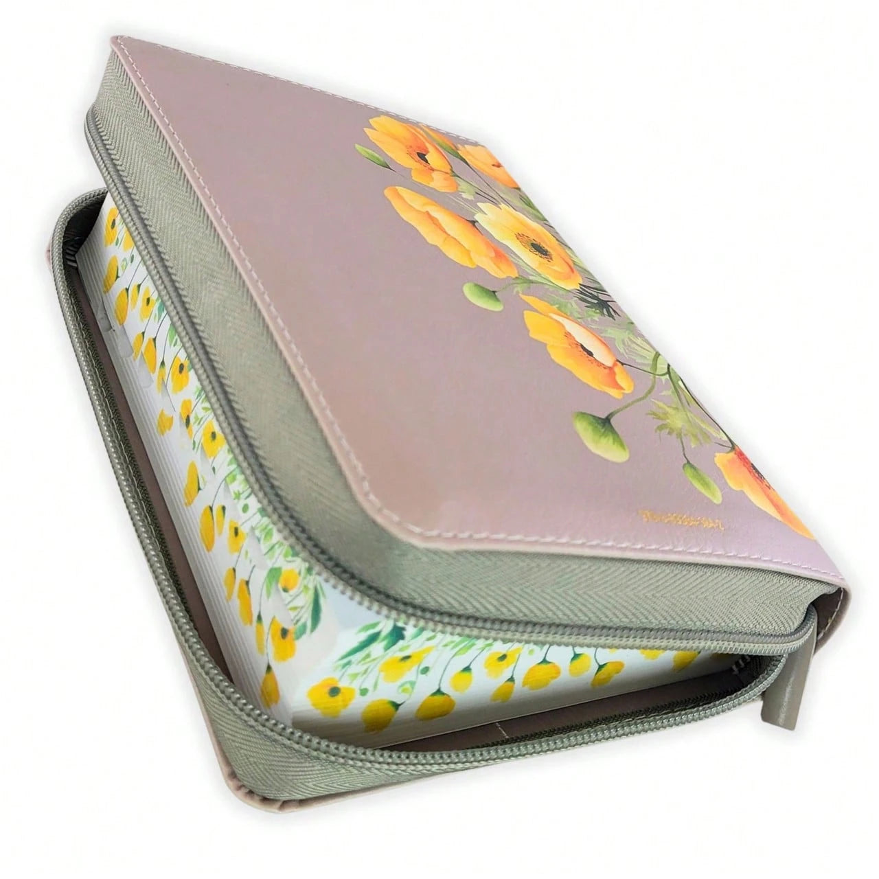 Biblia Con Cierre Para Mujer Portatil Letra Grande 12 Puntos RV1960, Imit Piel Flores Crema Con Indice Y Canto Floral