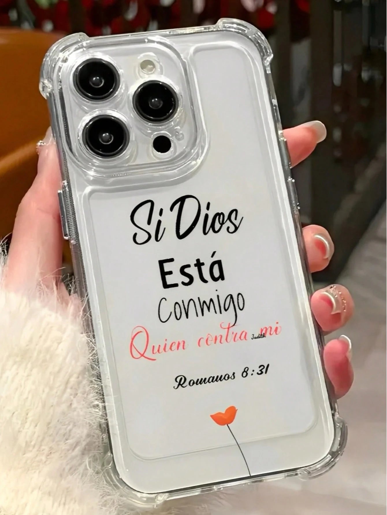 Biblical Verses Spanish Text In Black And Red, And Romans 8:31. Four-Corner Anti-Drop Transparent Space Shell Phone Case Suitable For Compatible With Iphone17/17AIR/16/15/14/13/12/11 Pro/Plus/Max,X