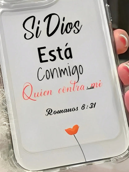 Biblical Verses Spanish Text In Black And Red, And Romans 8:31. Four-Corner Anti-Drop Transparent Space Shell Phone Case Suitable For Compatible With Iphone17/17AIR/16/15/14/13/12/11 Pro/Plus/Max,X