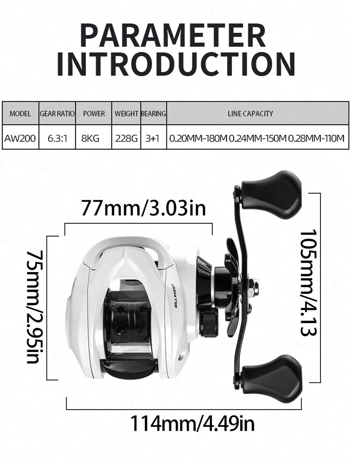 BILLINGS 1pc Blaze Aw200 Series Waterdrop Wheel, Lightning Strong Wheel, 6.3:1 Gear Ratio, 8kg Max Drag, Fishing Reel