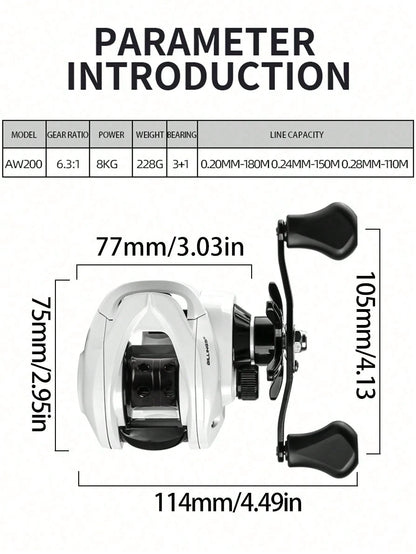 BILLINGS 1pc Blaze Aw200 Series Waterdrop Wheel, Lightning Strong Wheel, 6.3:1 Gear Ratio, 8kg Max Drag, Fishing Reel