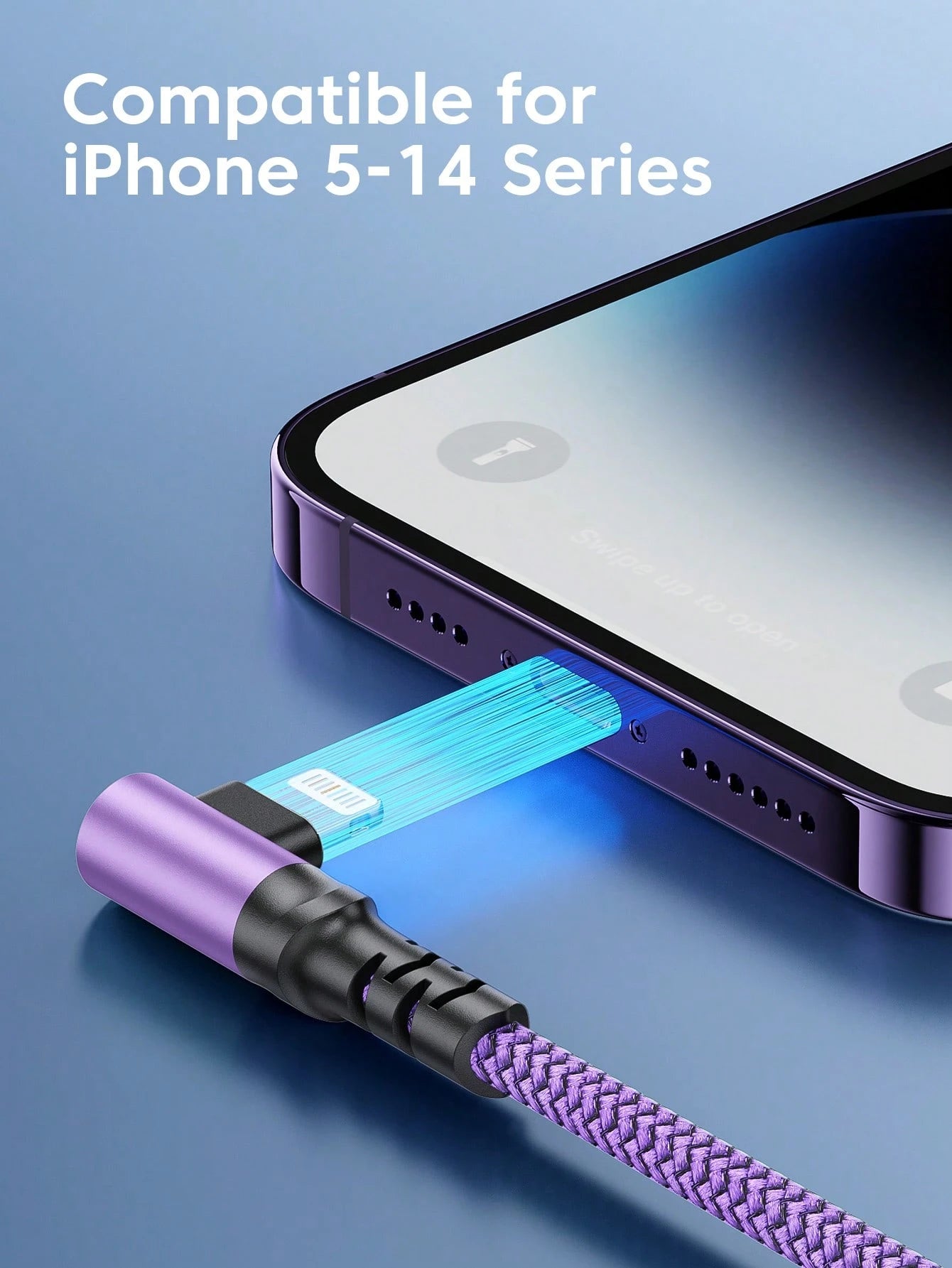 BinBoom 90 Degree MFi Certified USB-A To Lightning Data Cable, 2.4A 12W Max Fast Charging, Nylon Braided High-Speed Data Sync Compatible With IPhone 14/13/12/11 Pro Max, XS Max/XR/X/8/7/Plus/6S Plus