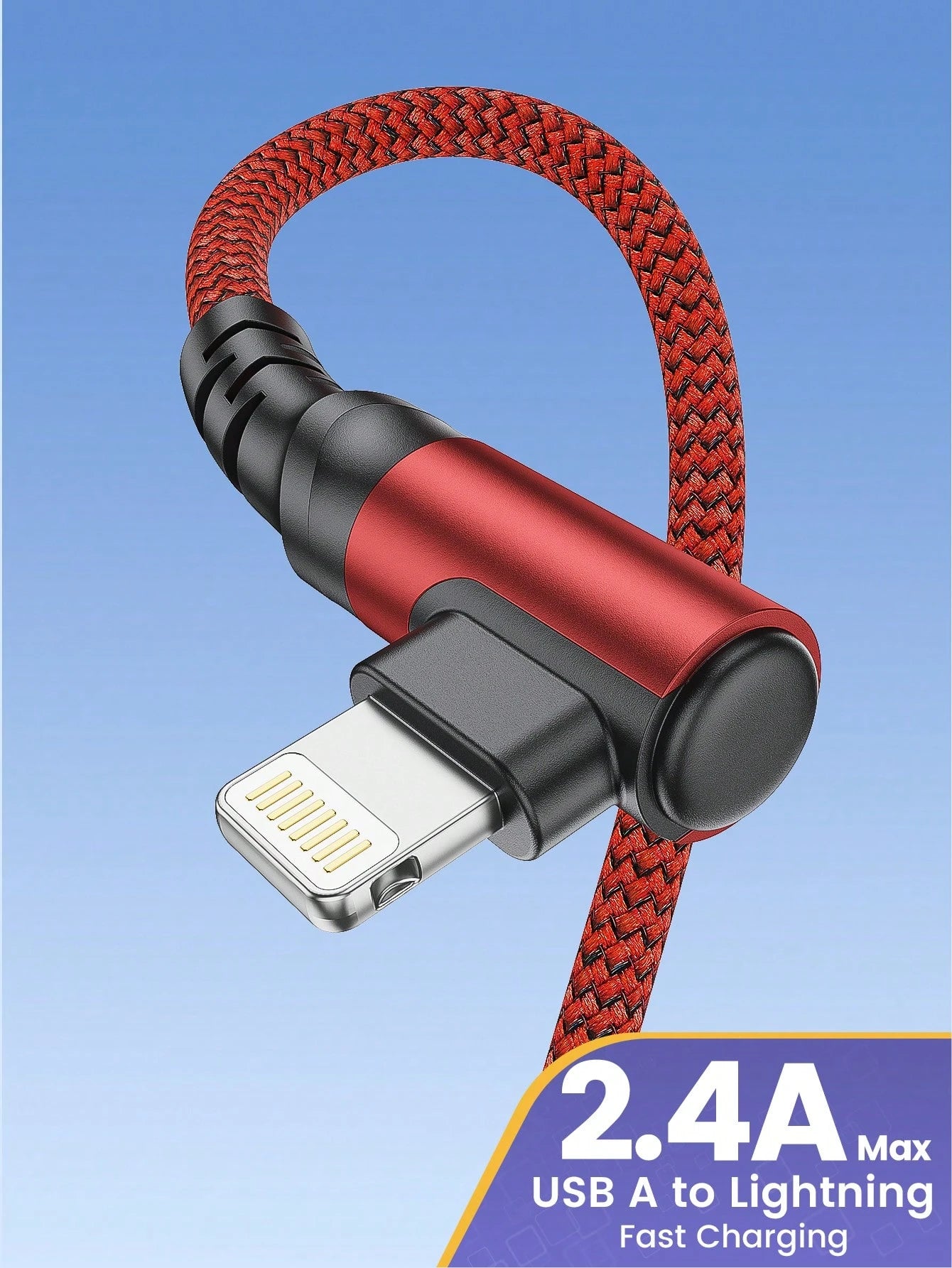 BinBoom 90 Degree MFi Certified USB-A To Lightning Data Cable, 2.4A 12W Max Fast Charging, Nylon Braided High-Speed Data Sync Compatible With IPhone 14/13/12/11 Pro Max, XS Max/XR/X/8/7/Plus/6S Plus