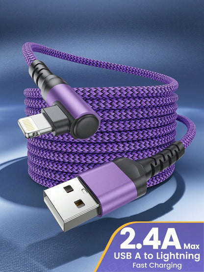 BinBoom 90 Degree MFi Certified USB-A To Lightning Data Cable, 2.4A 12W Max Fast Charging, Nylon Braided High-Speed Data Sync Compatible With IPhone 14/13/12/11 Pro Max, XS Max/XR/X/8/7/Plus/6S Plus