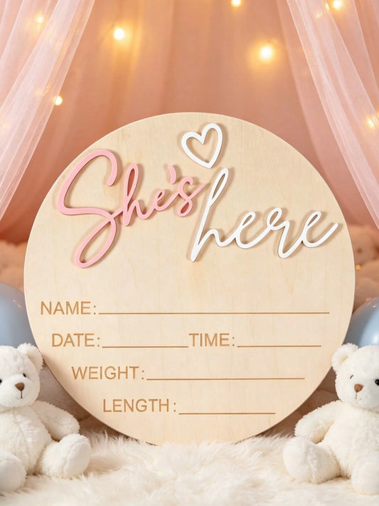 Birth Announcement Sign She's Here Or He's Here Announcement Sign Baby Newborn Announcement Sign Birth Announcement Board Baby Photo Prop