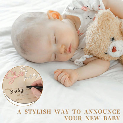 Birth Announcement Sign She's Here Or He's Here Announcement Sign Baby Newborn Announcement Sign Birth Announcement Board Baby Photo Prop