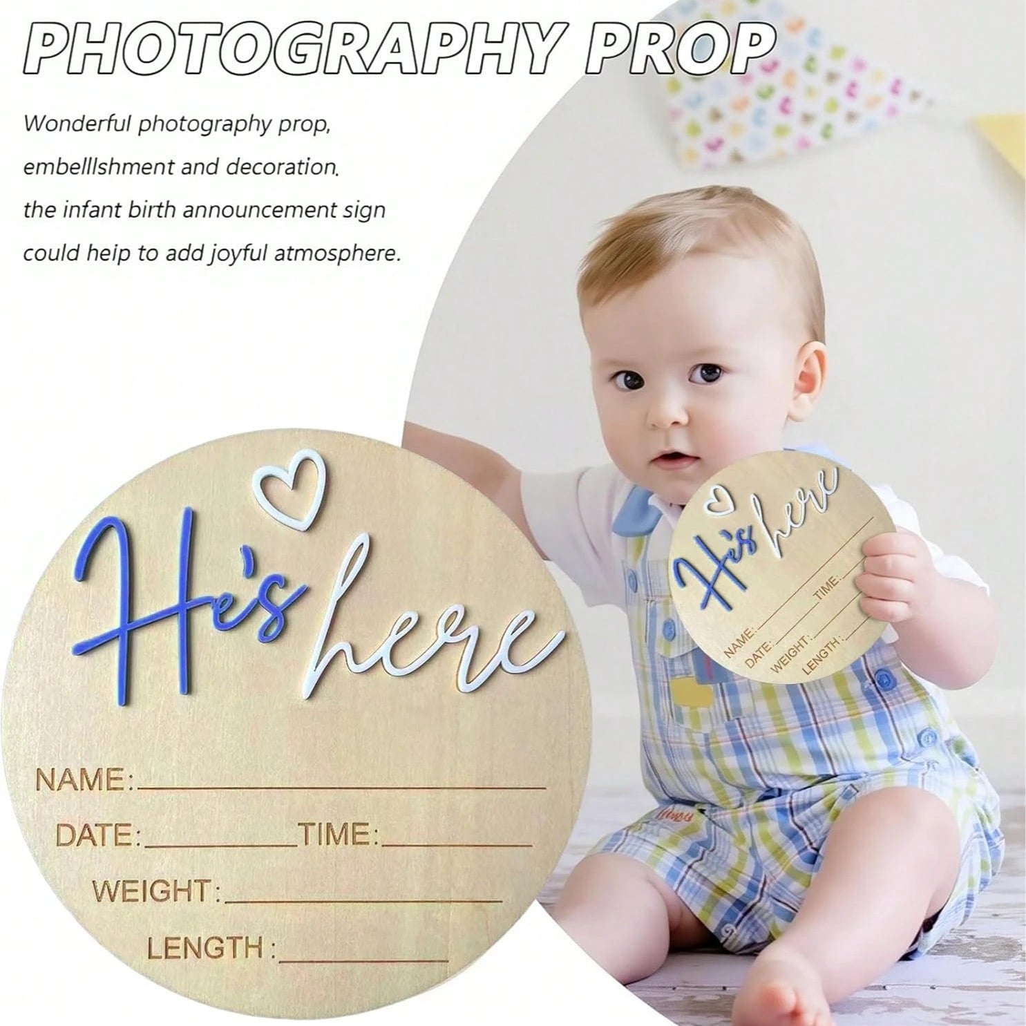 Birth Announcement Sign She's Here Or He's Here Announcement Sign Baby Newborn Announcement Sign Birth Announcement Board Baby Photo Prop